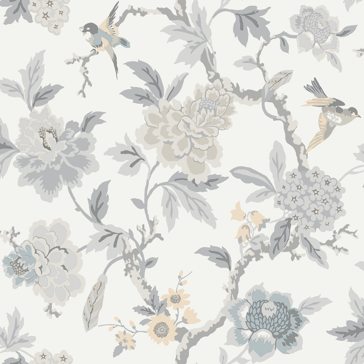 Candid Moments Grey Peel & Stick Wallpaper with Botanical Floral Chinoiserie Pattern - York RMK12206WP