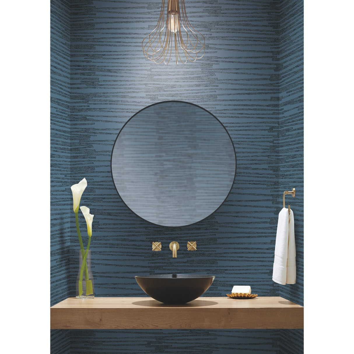 Burundi Thatch Navy Peel & Stick Wallpaper with Metallic Glam Distressed Texture - York RMK12222PL