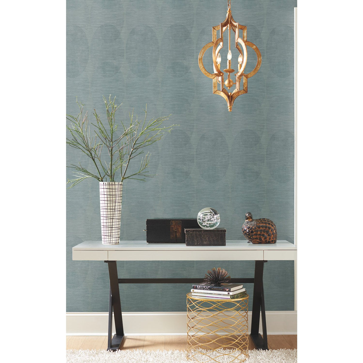 Sahara Blue Peel & Stick Wallpaper with Geometric Elliptical Pattern, Modern Style - York RMK12225PLW