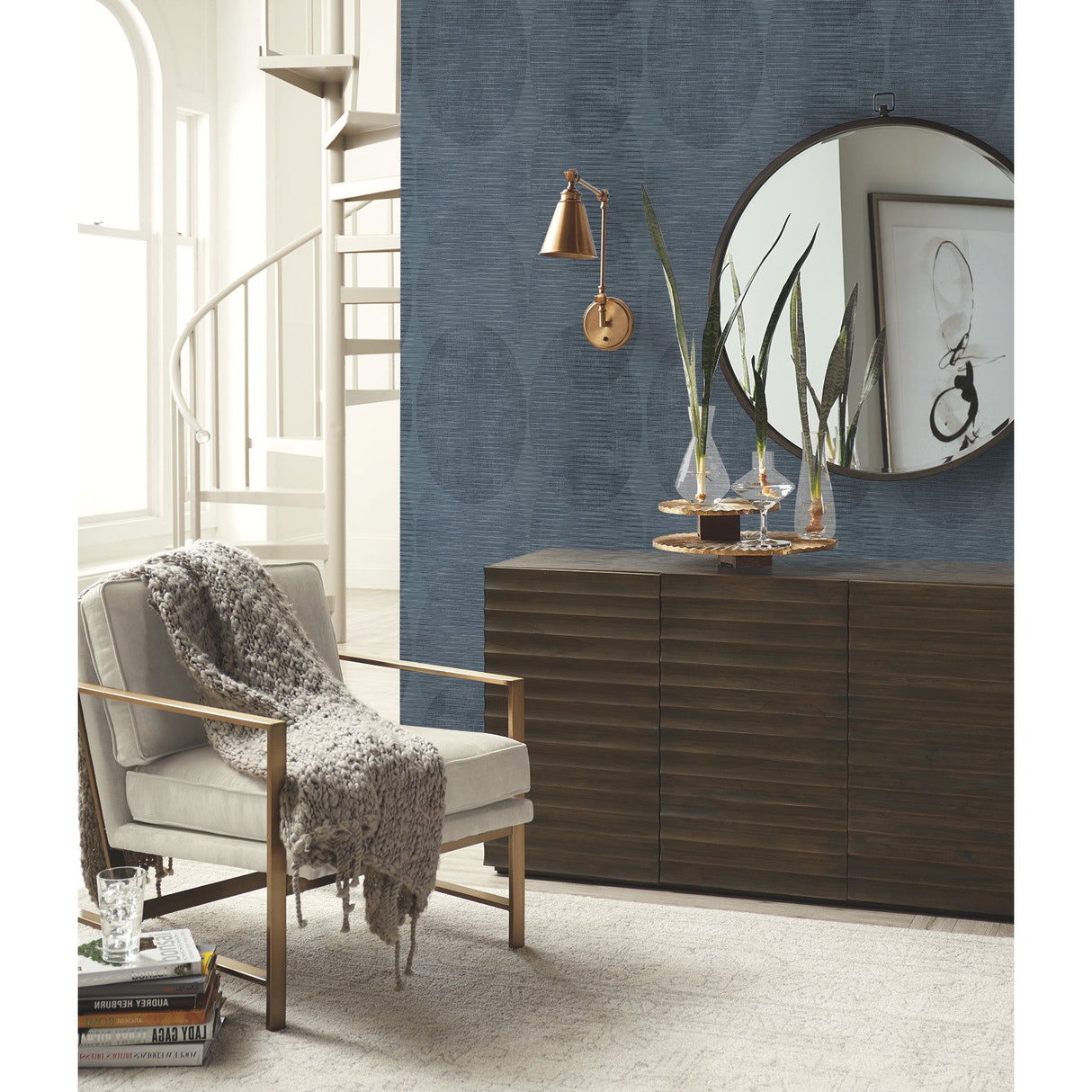 Sahara Indigo Geometric Peel & Stick Wallpaper with Modern Global Style - York RMK12226PLW