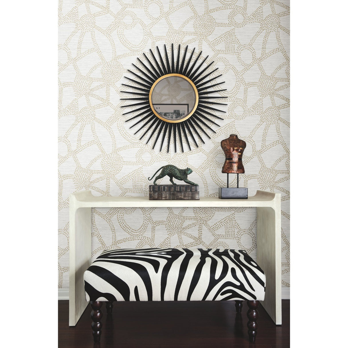 Amhara Taupe Peel & Stick Wallpaper with Metallic Abstract Dot Motif - York RMK12232PL
