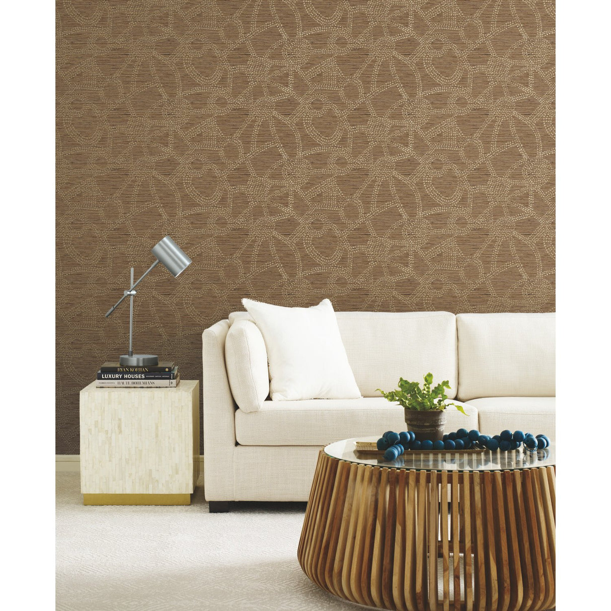Amhara Brown Peel & Stick Wallpaper with Metallic Accents Nikki Chu Global Glam Abstract Pattern - York RMK12233PL