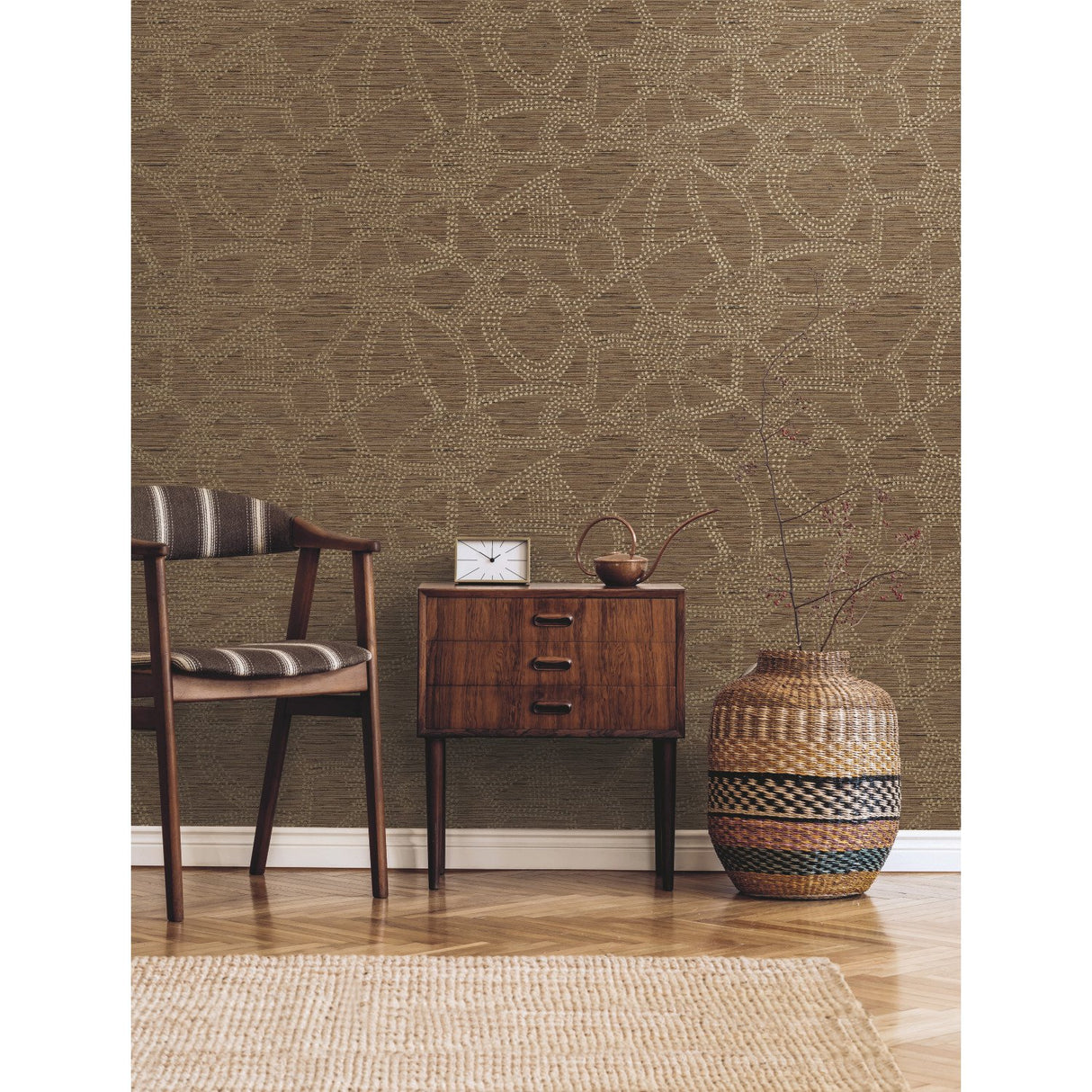 Amhara Brown Peel & Stick Wallpaper with Metallic Accents Nikki Chu Global Glam Abstract Pattern - York RMK12233PL