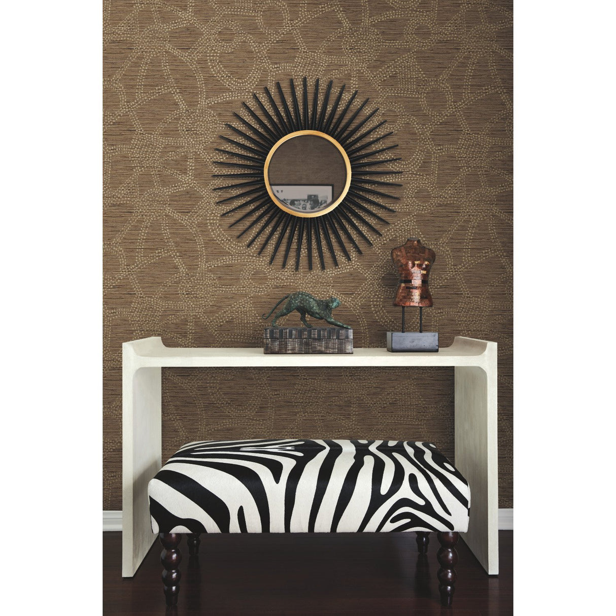 Amhara Brown Peel & Stick Wallpaper with Metallic Accents Nikki Chu Global Glam Abstract Pattern - York RMK12233PL