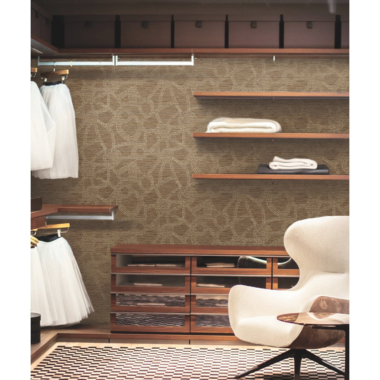 Amhara Brown Peel & Stick Wallpaper with Metallic Accents Nikki Chu Global Glam Abstract Pattern - York RMK12233PL