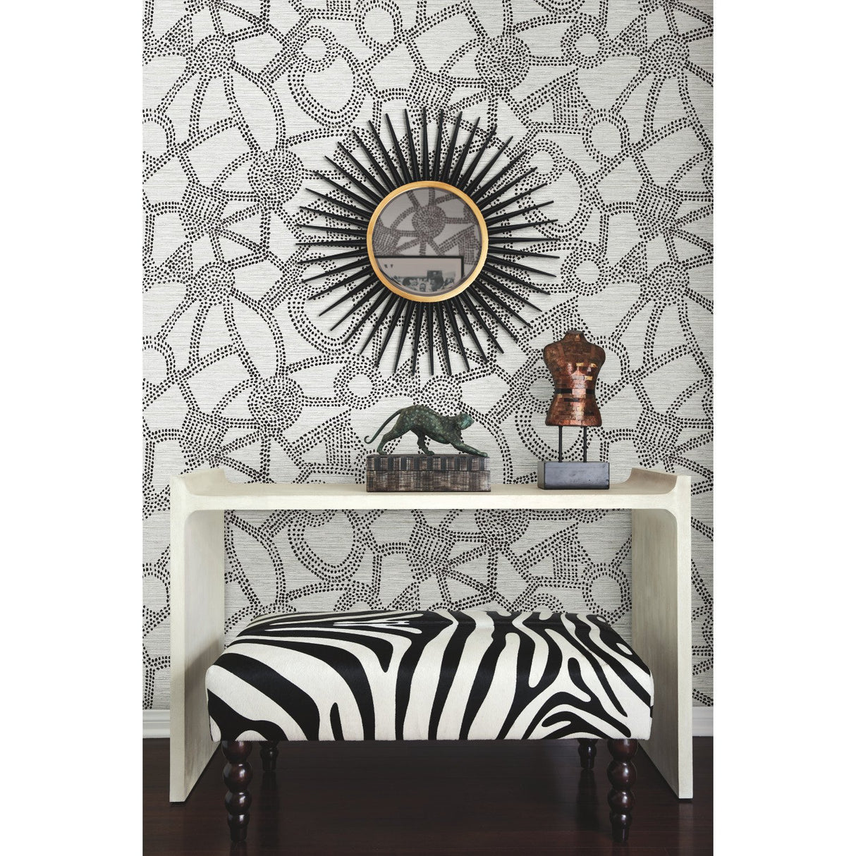 Amhara Black Peel & Stick Wallpaper with Abstract Dot Linework - York RMK12235PL