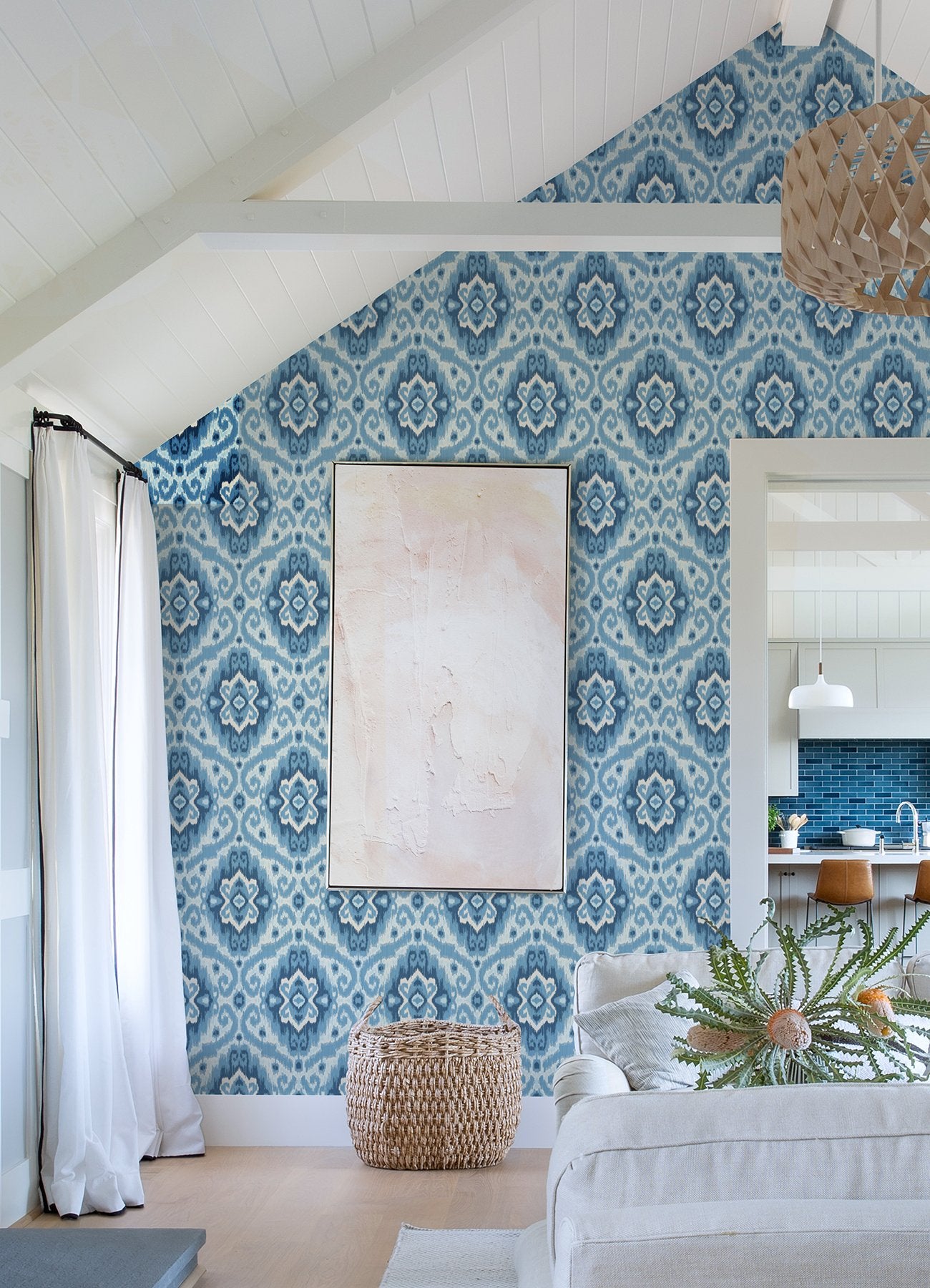 Bohemian Ikat Blue Peel & Stick Wallpaper with Abstract Ikat Motif - York RMK12253PLW