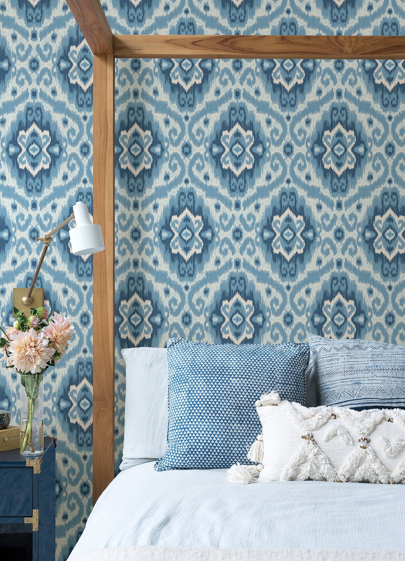 Bohemian Ikat Blue Peel & Stick Wallpaper with Abstract Ikat Motif - York RMK12253PLW