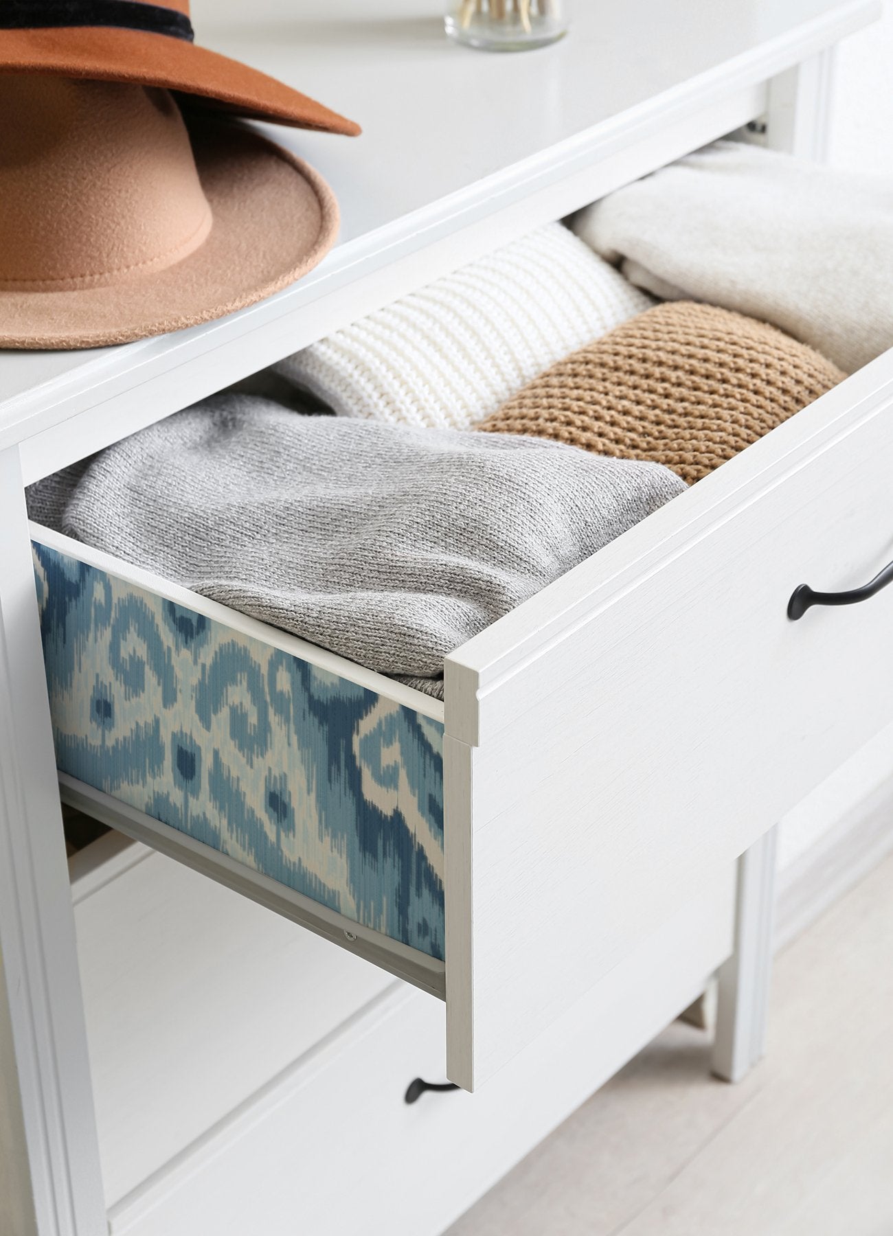 Bohemian Ikat Blue Peel & Stick Wallpaper with Abstract Ikat Motif - York RMK12253PLW