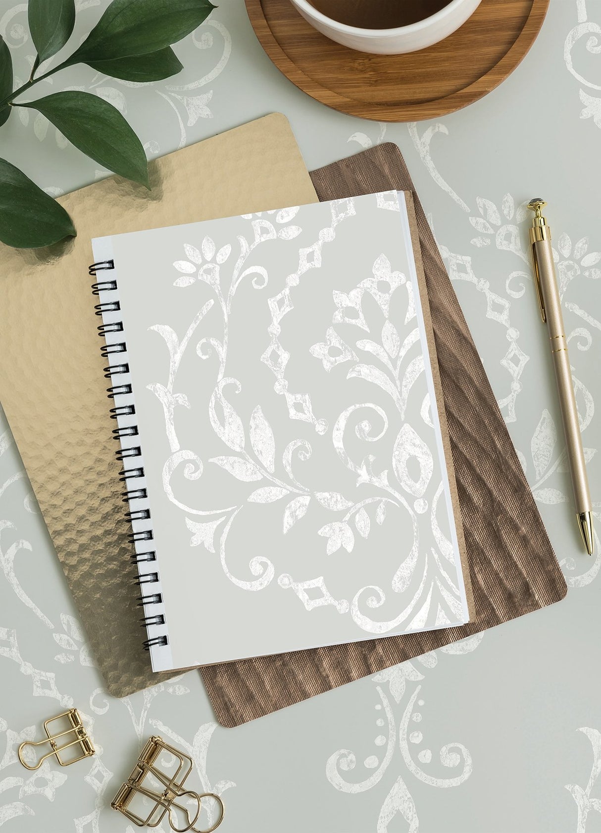 New Damask Grey Peel & Stick Wallpaper with Traditional Damask Pattern - York RMK12258PL