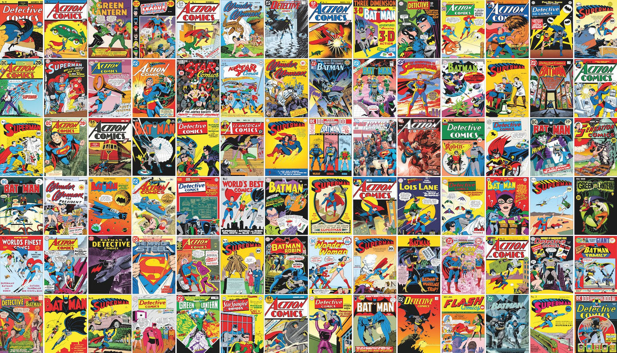 Classic DC Comics Covers Multicolor Peel & Stick Wall Mural with Whimsical Licensed Novelty Pattern - York RMK12271M