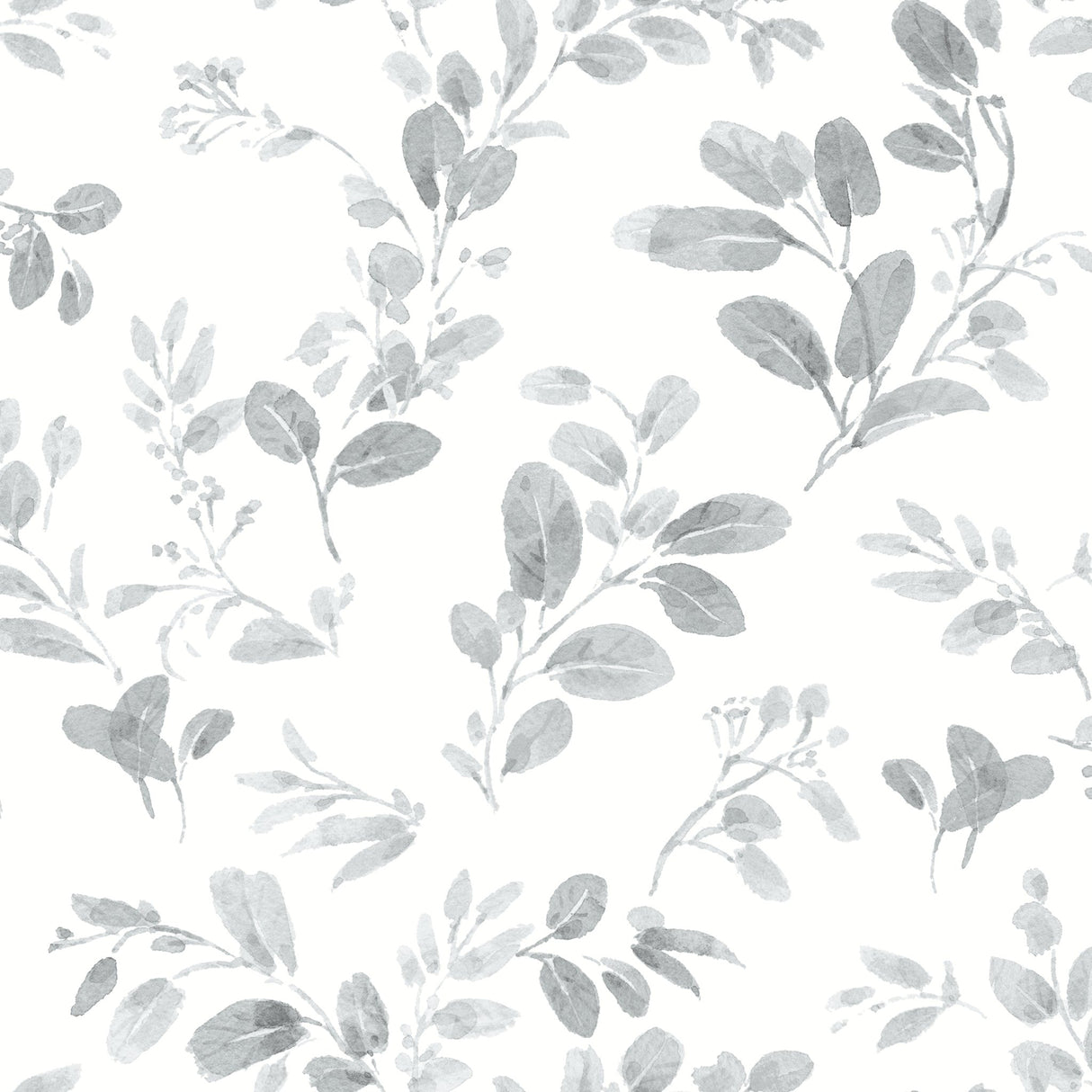 Dancing Leaves Grey Peel & Stick Wallpaper with Whimsical Botanical Flowers Pattern - York RMK12272PL