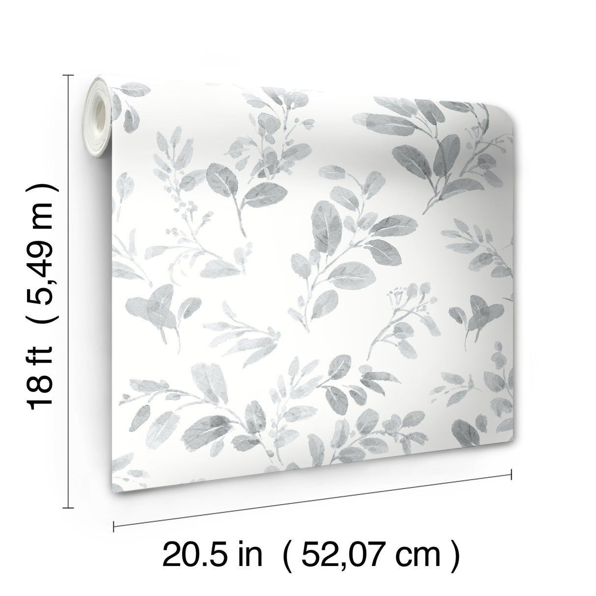 Dancing Leaves Grey Peel & Stick Wallpaper with Whimsical Botanical Flowers Pattern - York RMK12272PL