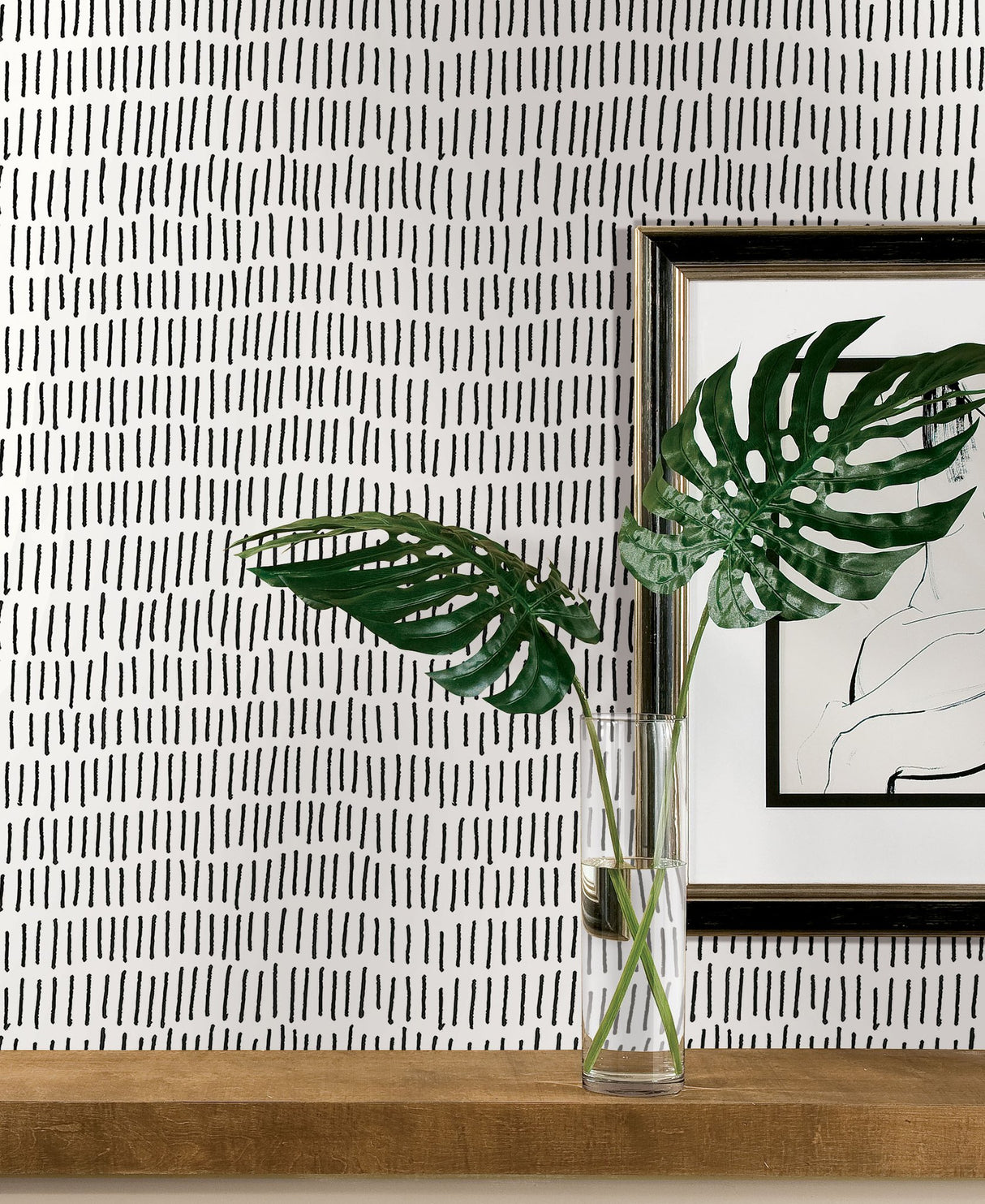 Tick Marks Black Peel & Stick Wallpaper with Geometric Abstract Motif - York RMK12275PL