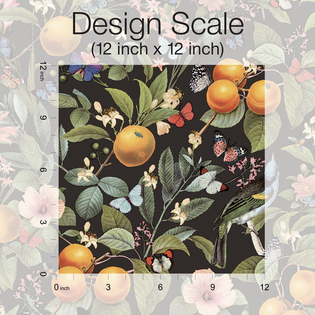 Citrus Green Peel & Stick Wallpaper with Fruit Floral and Butterflies Pattern, Farmhouse Style - York RMK12278PL