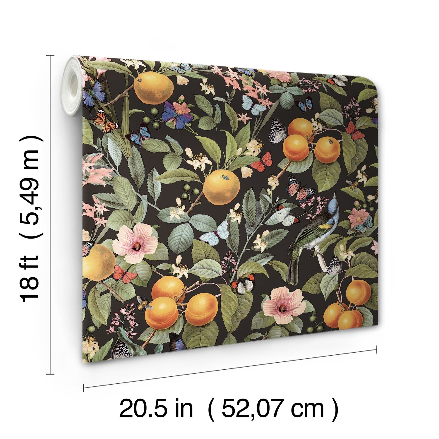 Citrus Green Peel & Stick Wallpaper with Fruit Floral and Butterflies Pattern, Farmhouse Style - York RMK12278PL