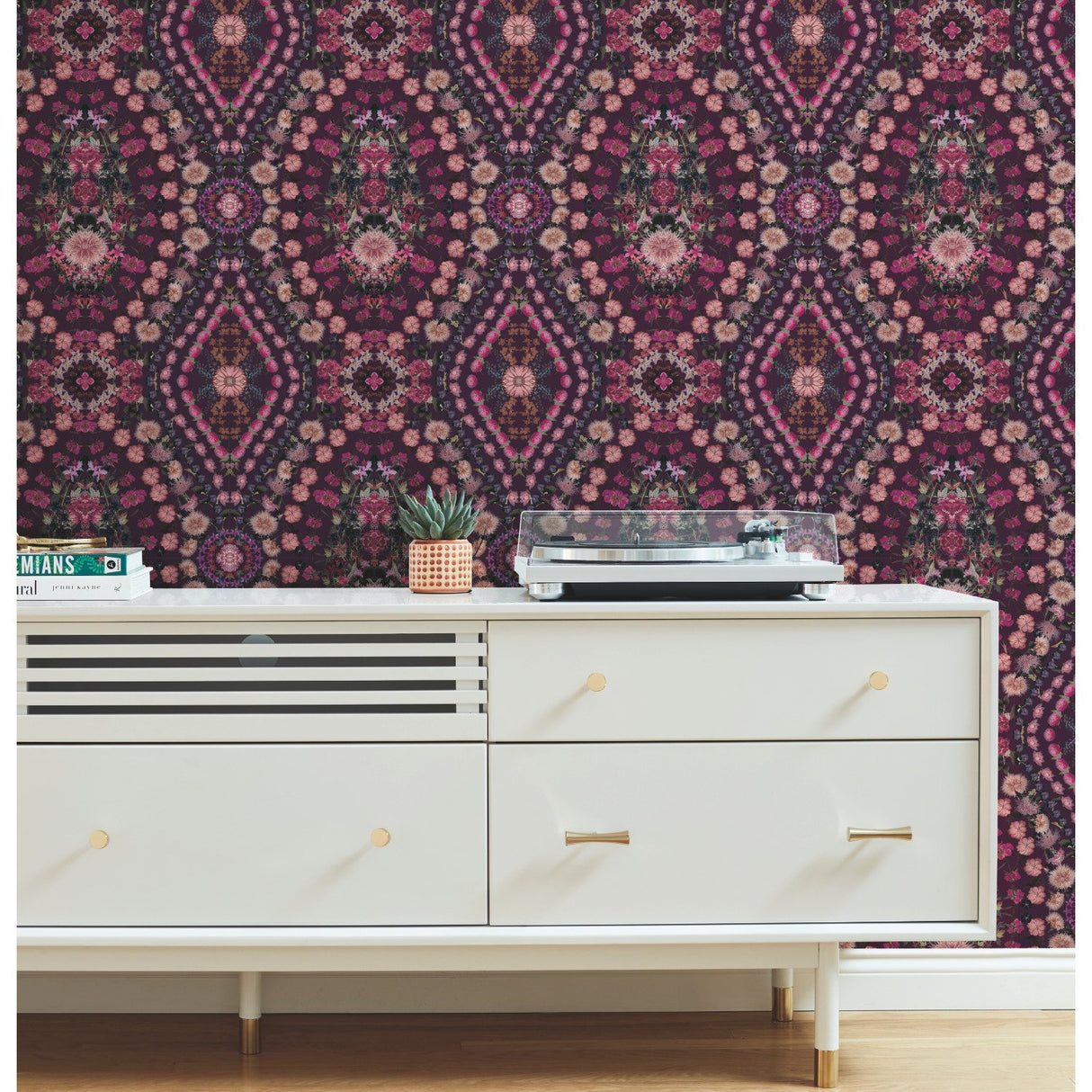 Dried Flower Kaleidoscope Pink Peel & Stick Wallpaper with Whimsical Botanical Novelty Pattern - York RMK12320RL