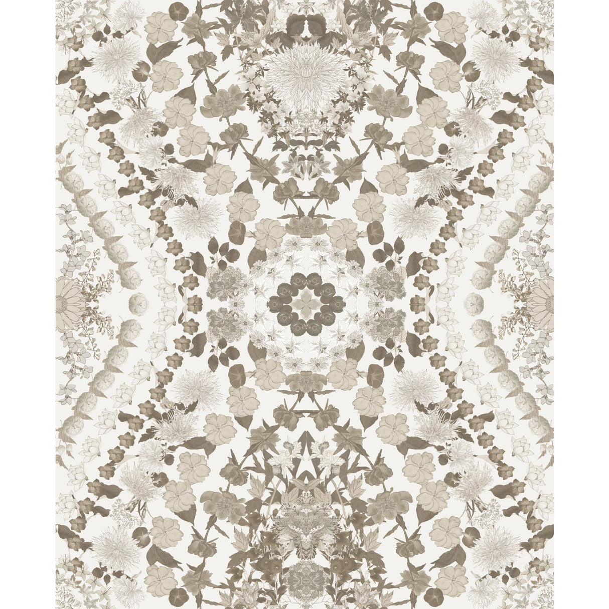 Dried Flower Kaleidoscope Taupe Peel & Stick Wallpaper with Botanical Novelty Pattern - York RMK12321RL