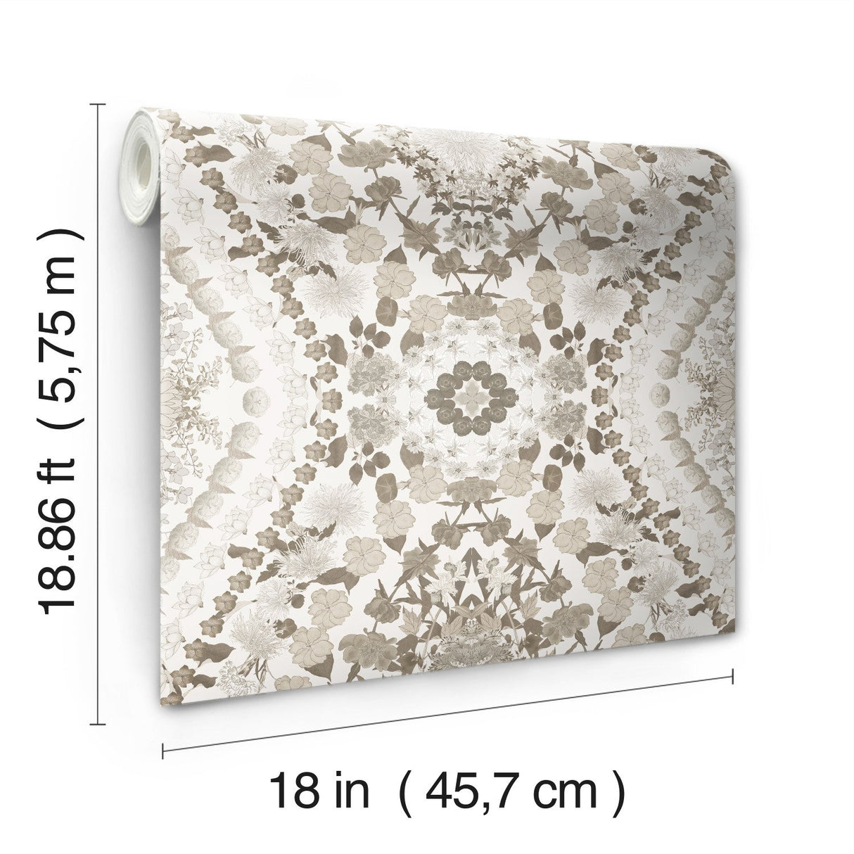 Dried Flower Kaleidoscope Taupe Peel & Stick Wallpaper with Botanical Novelty Pattern - York RMK12321RL