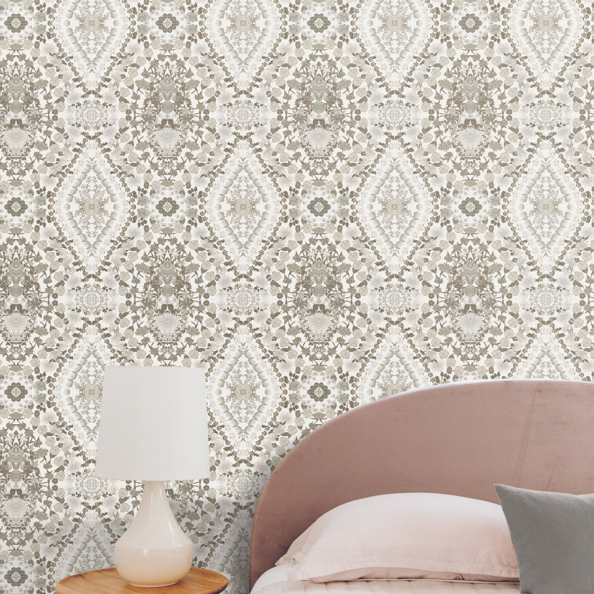 Dried Flower Kaleidoscope Taupe Peel & Stick Wallpaper with Botanical Novelty Pattern - York RMK12321RL