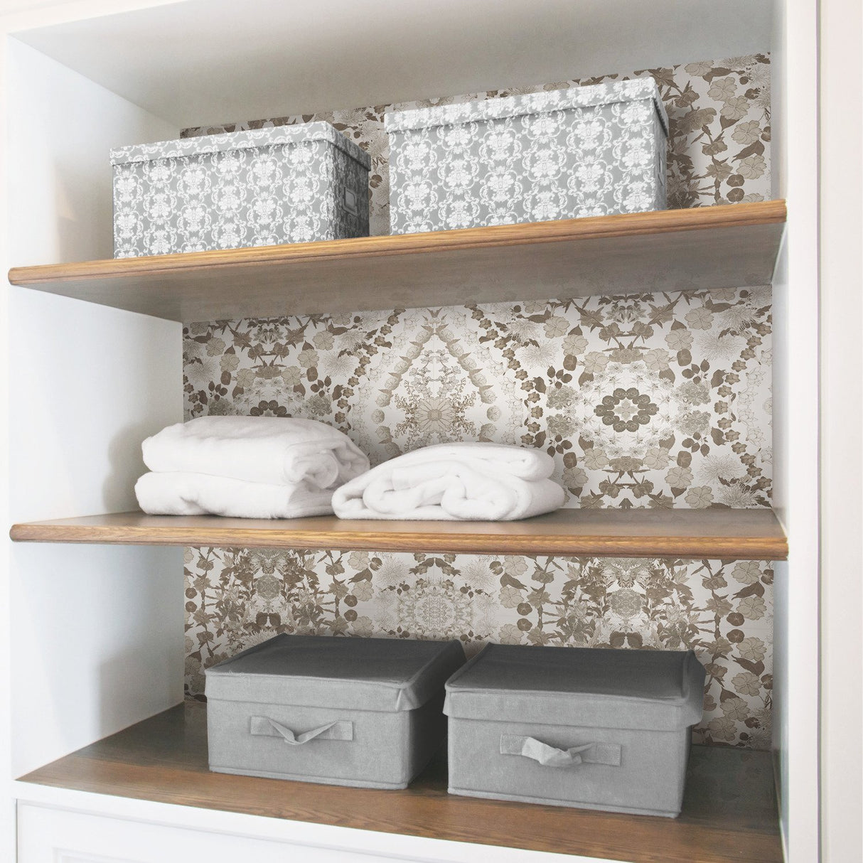 Dried Flower Kaleidoscope Taupe Peel & Stick Wallpaper with Botanical Novelty Pattern - York RMK12321RL