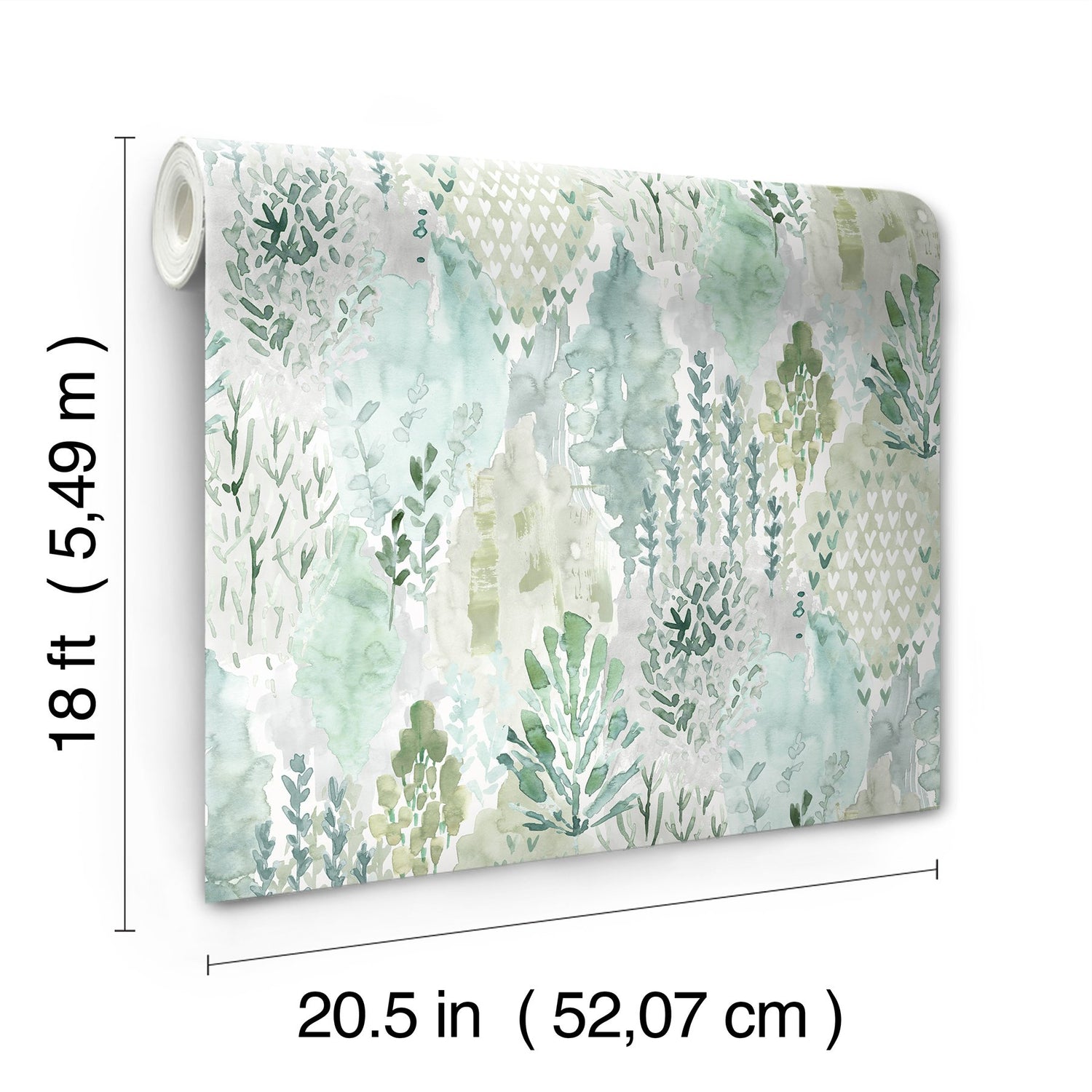 Watercolor Tree Mosaic Green Peel & Stick Wallpaper with Whimsical Ikat Abstract Pattern - York RMK12329PLW