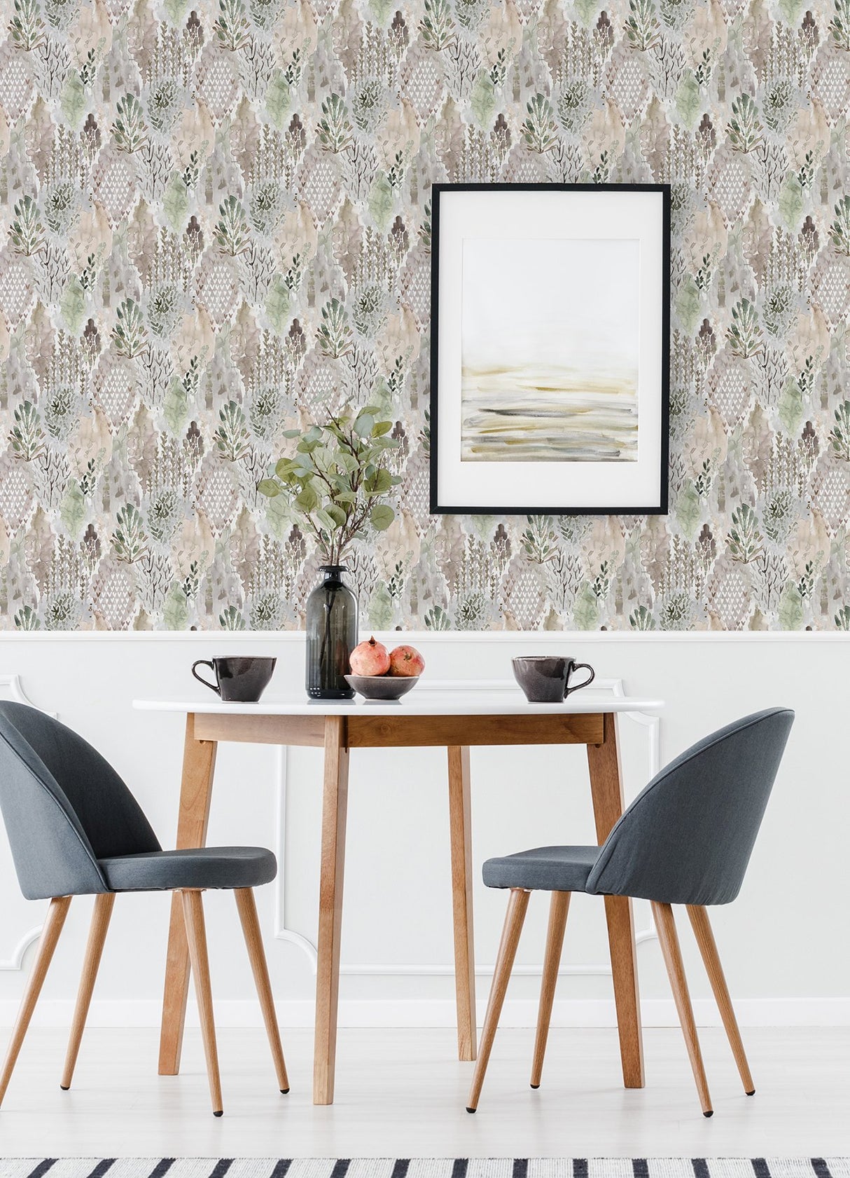 Watercolor Tree Mosaic Taupe Peel & Stick Wallpaper with Whimsical Botanical Trees Pattern - York RMK12331PLW