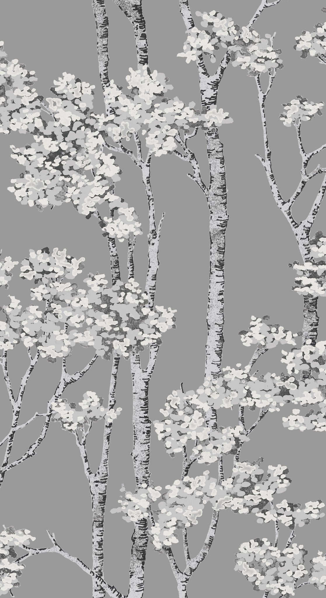 Birch Grove Grey Peel & Stick Wallpaper with Botanical Birch Trees Motif - York RMK12343PLW