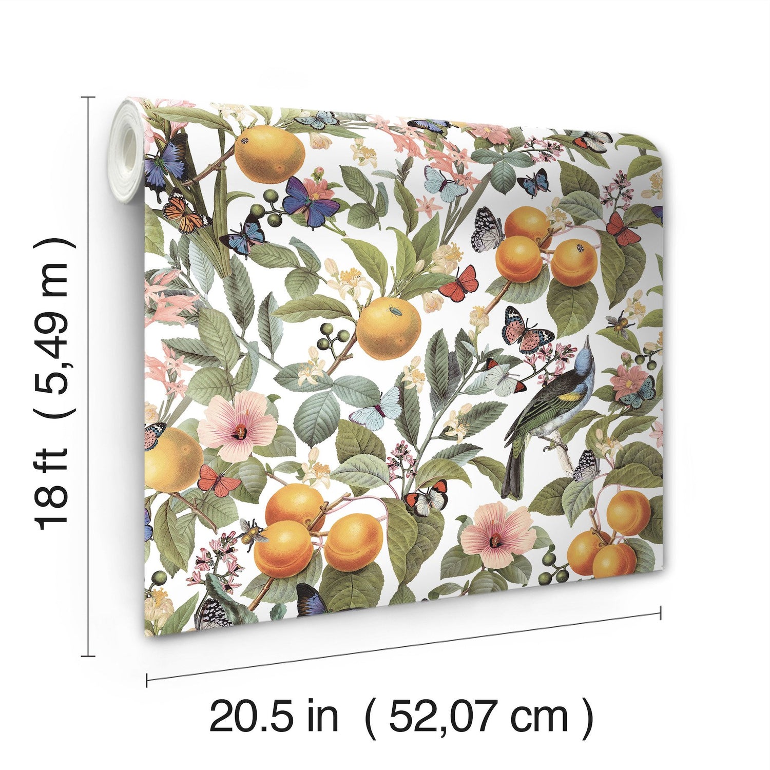 Citrus White Peel & Stick Wallpaper with Fruit and Botanical Motif - York RMK12345PL