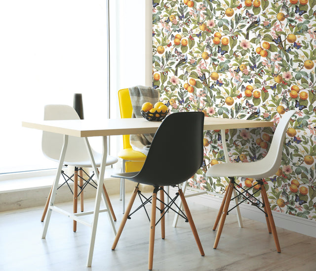 Citrus White Peel & Stick Wallpaper with Fruit and Botanical Motif - York RMK12345PL