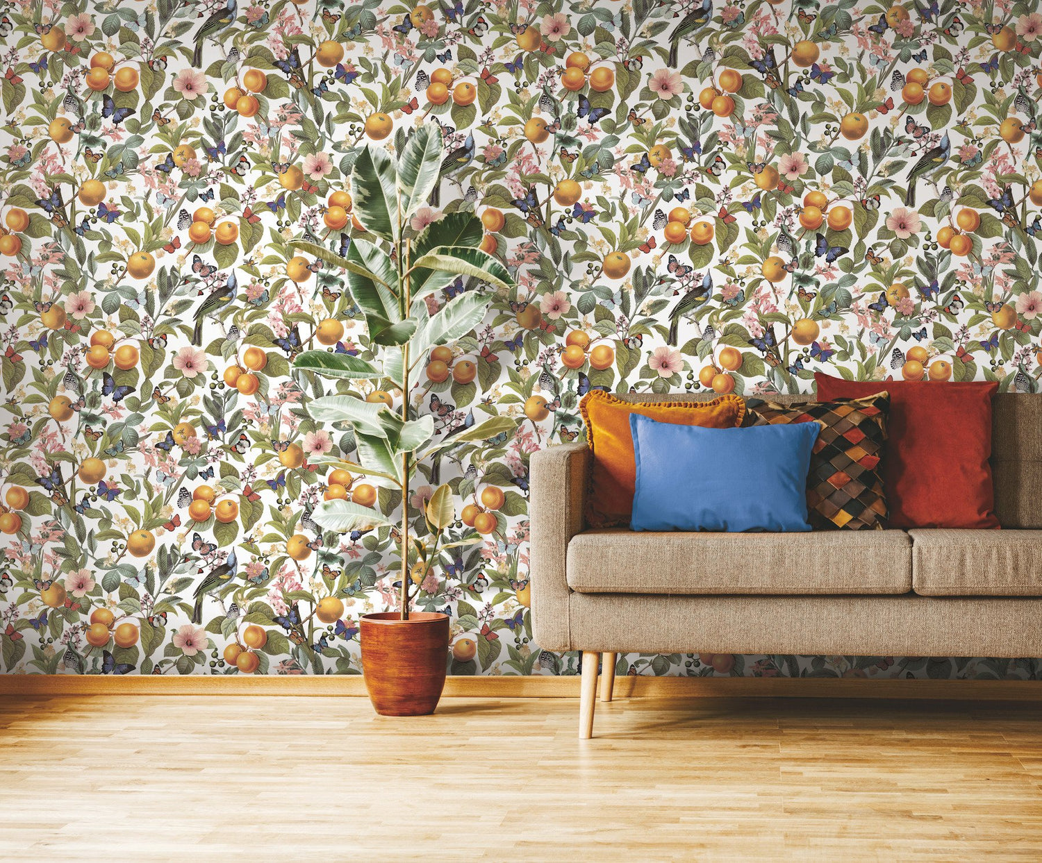 Citrus White Peel & Stick Wallpaper with Fruit and Botanical Motif - York RMK12345PL