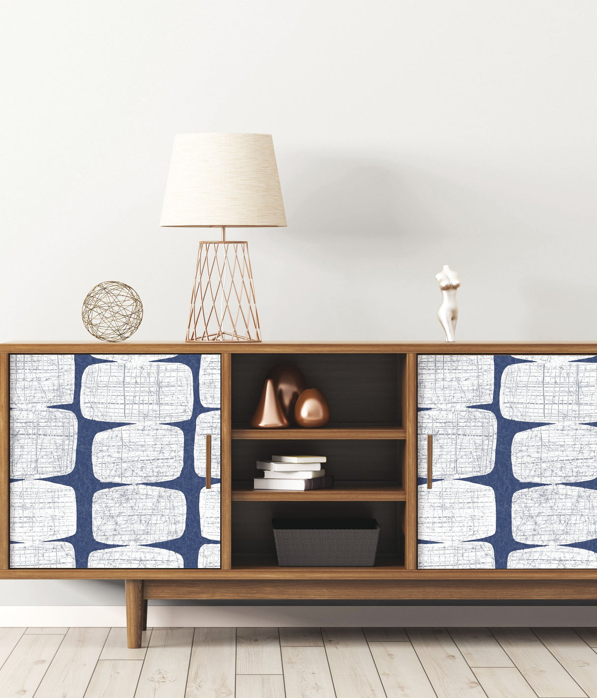 Mid-Century Beads Blue Peel & Stick Wallpaper with Geometric Abstract Motif - York RMK12346PL