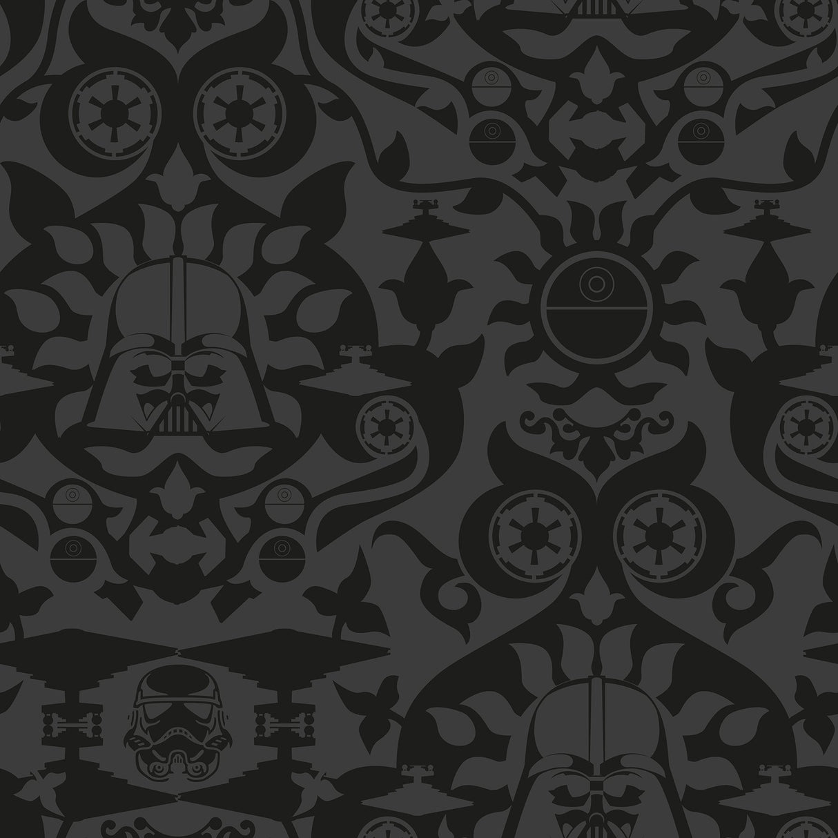 Star Wars The Dark Side Damask Charcoal Peel & Stick Wallpaper with Eclectic Graphic Damask Pattern - York RMK12352RL