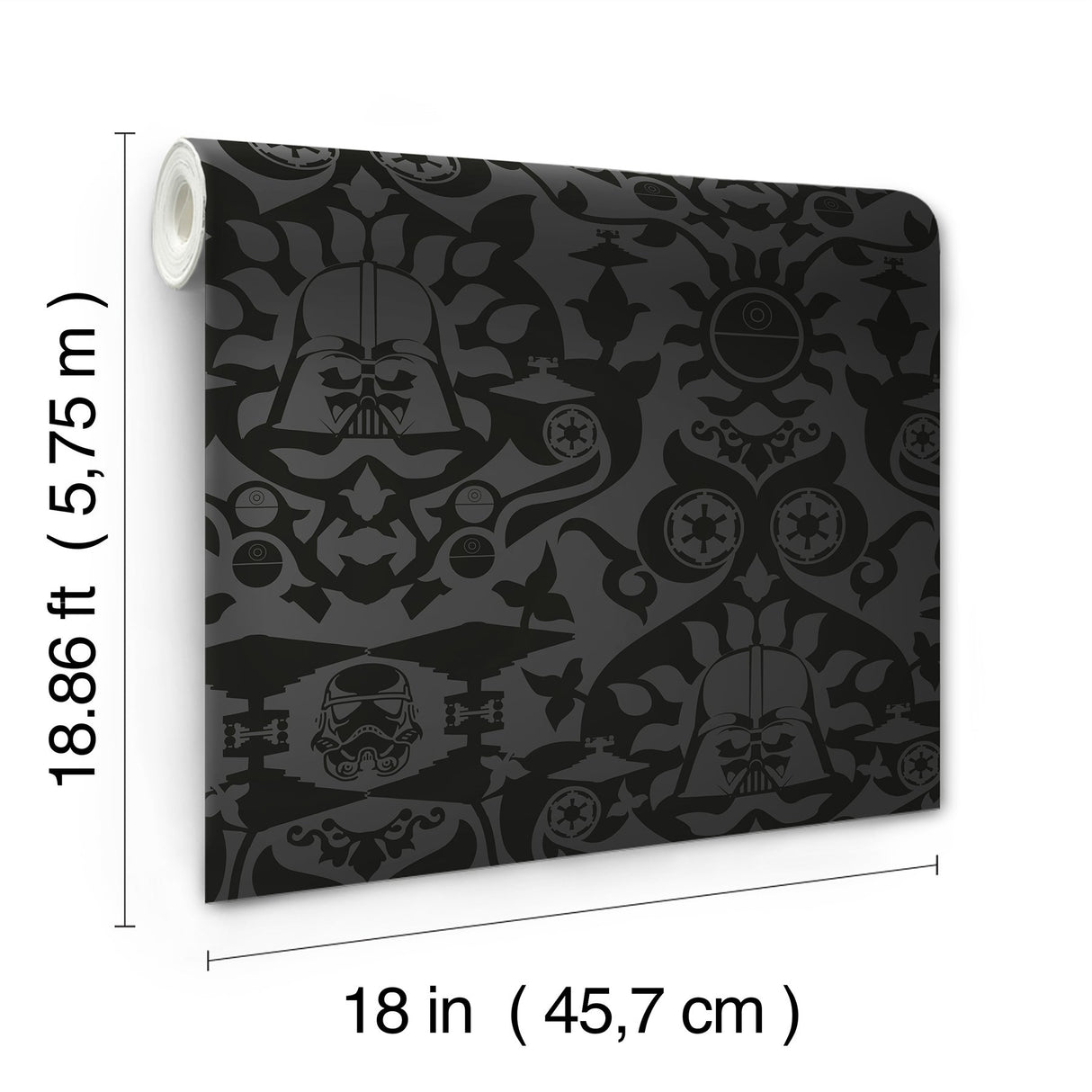 Star Wars The Dark Side Damask Charcoal Peel & Stick Wallpaper with Eclectic Graphic Damask Pattern - York RMK12352RL