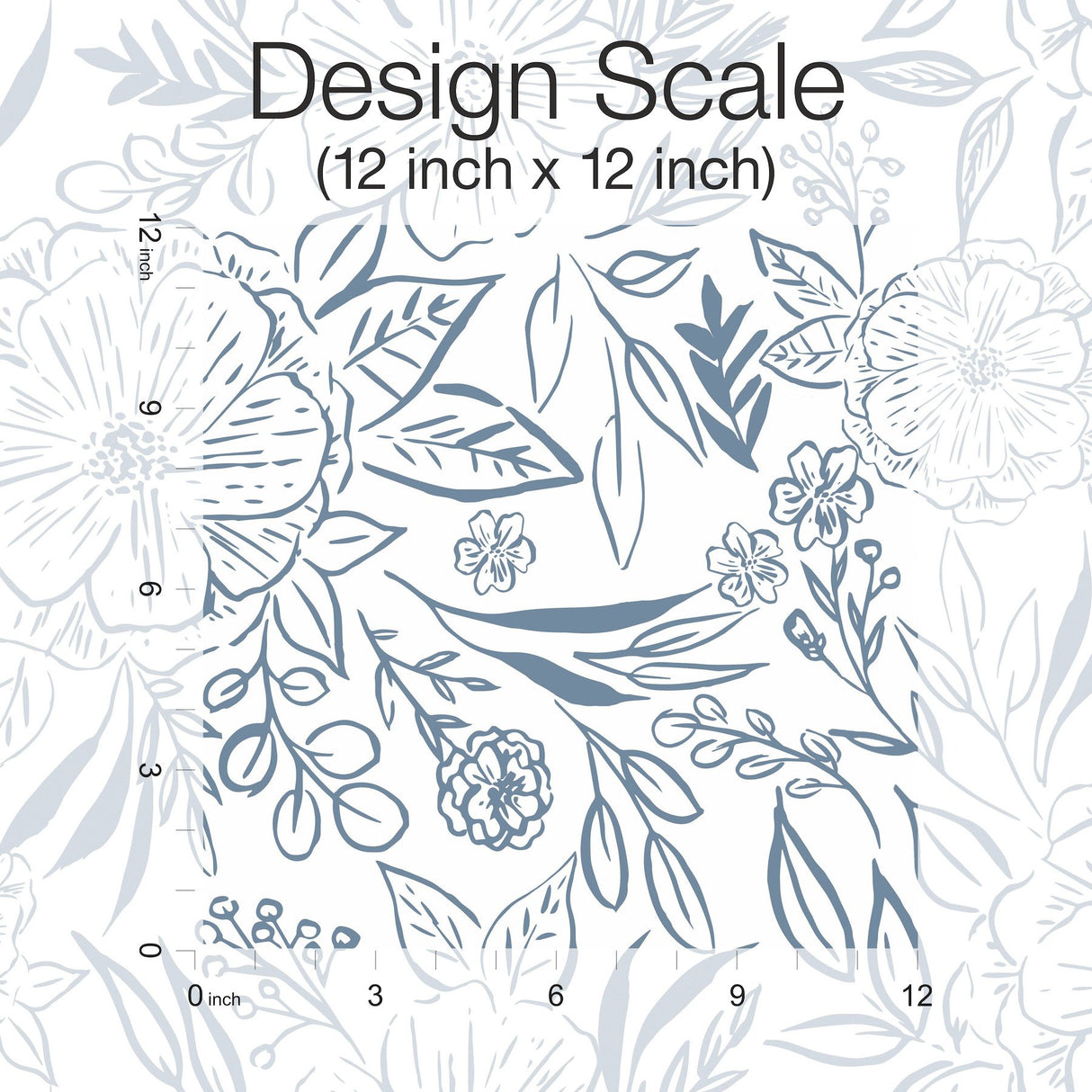 Floral Sketch Blue Peel & Stick Wallpaper with Botanical Floral Sketch Motif - York RMK12361PLW