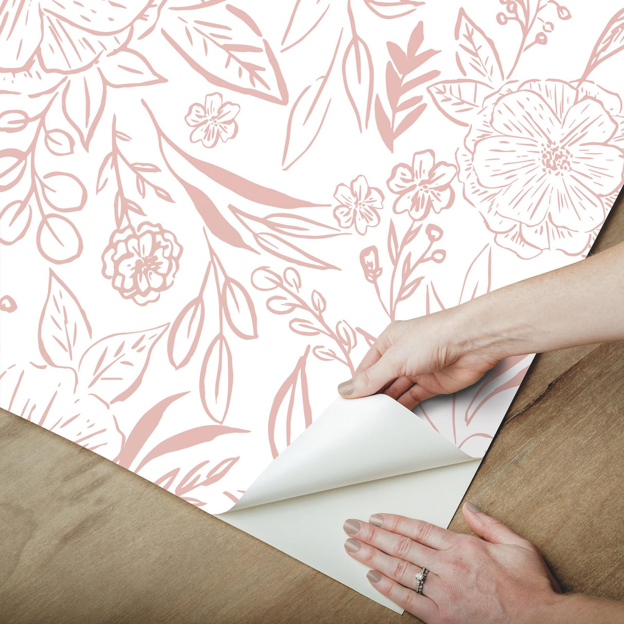 Floral Sketch Pink Peel & Stick Wallpaper with Botanical Floral Pattern - York RMK12362PLW