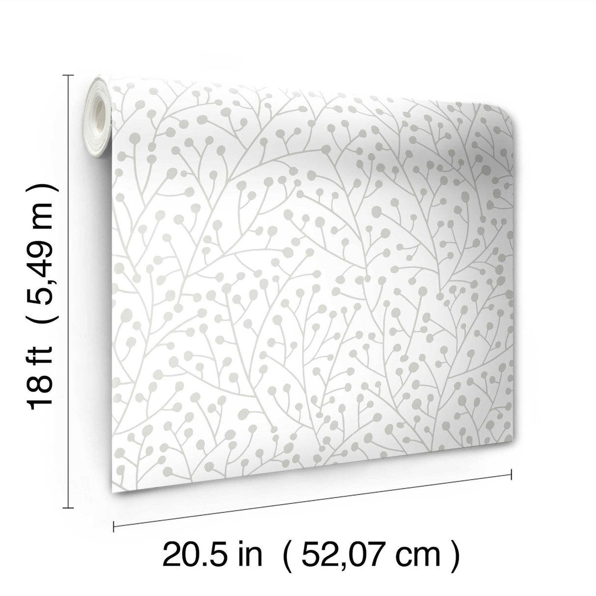 Cat Coquillette Berry Branches Grey Peel & Stick Wallpaper with Botanical Berry Vines Pattern - York RMK12369PL