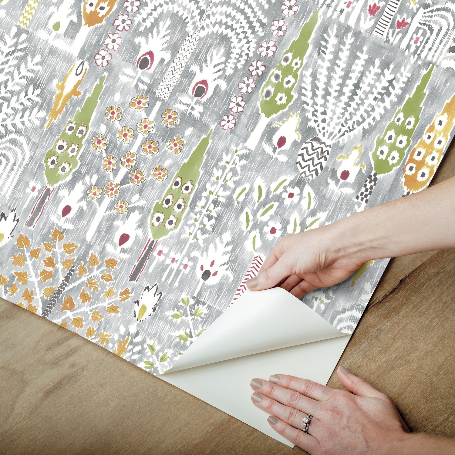 Persian Ikat Grey Peel & Stick Wallpaper with Abstract Ikat Motif - York RMK12370PL