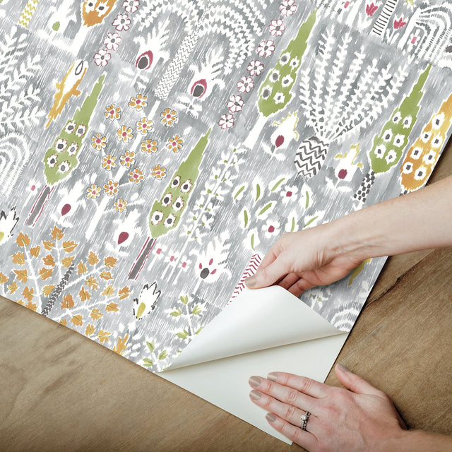 Persian Ikat Grey Peel & Stick Wallpaper with Abstract Ikat Motif - York RMK12370PL