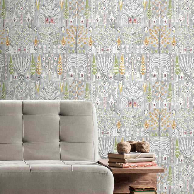 Persian Ikat Grey Peel & Stick Wallpaper with Abstract Ikat Motif - York RMK12370PL