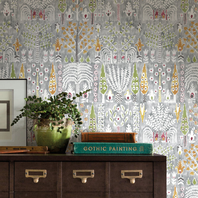 Persian Ikat Grey Peel & Stick Wallpaper with Abstract Ikat Motif - York RMK12370PL