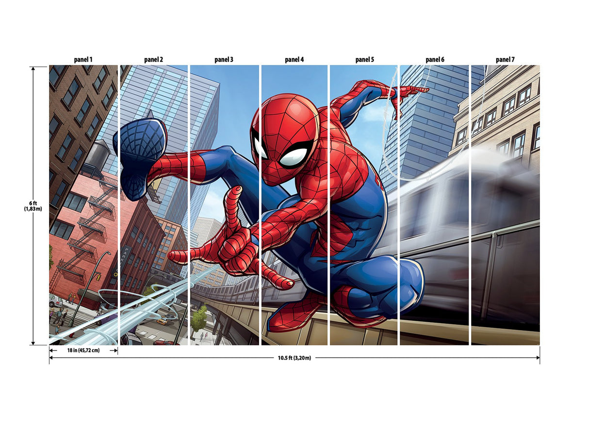 Marvel Spider-Man Blue Peel & Stick Wall Mural with Cityscape Comic Motif - York RMK12390M