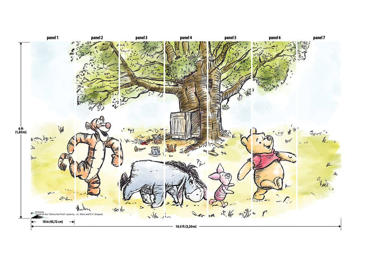 Disneys Winnie the Pooh Watercolor Multicolor Peel & Stick Wall Mural with Kids Licensed Novelty Style - York RMK12391M