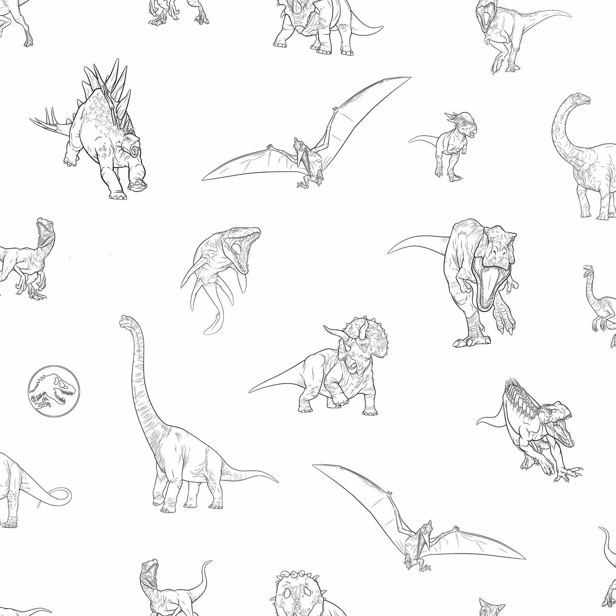 Jurassic World Dinosaurs Black Peel & Stick Wallpaper with Novelty Line-Art Dinosaur Pattern, Whimsical Licensed Style - York RMK12398RL