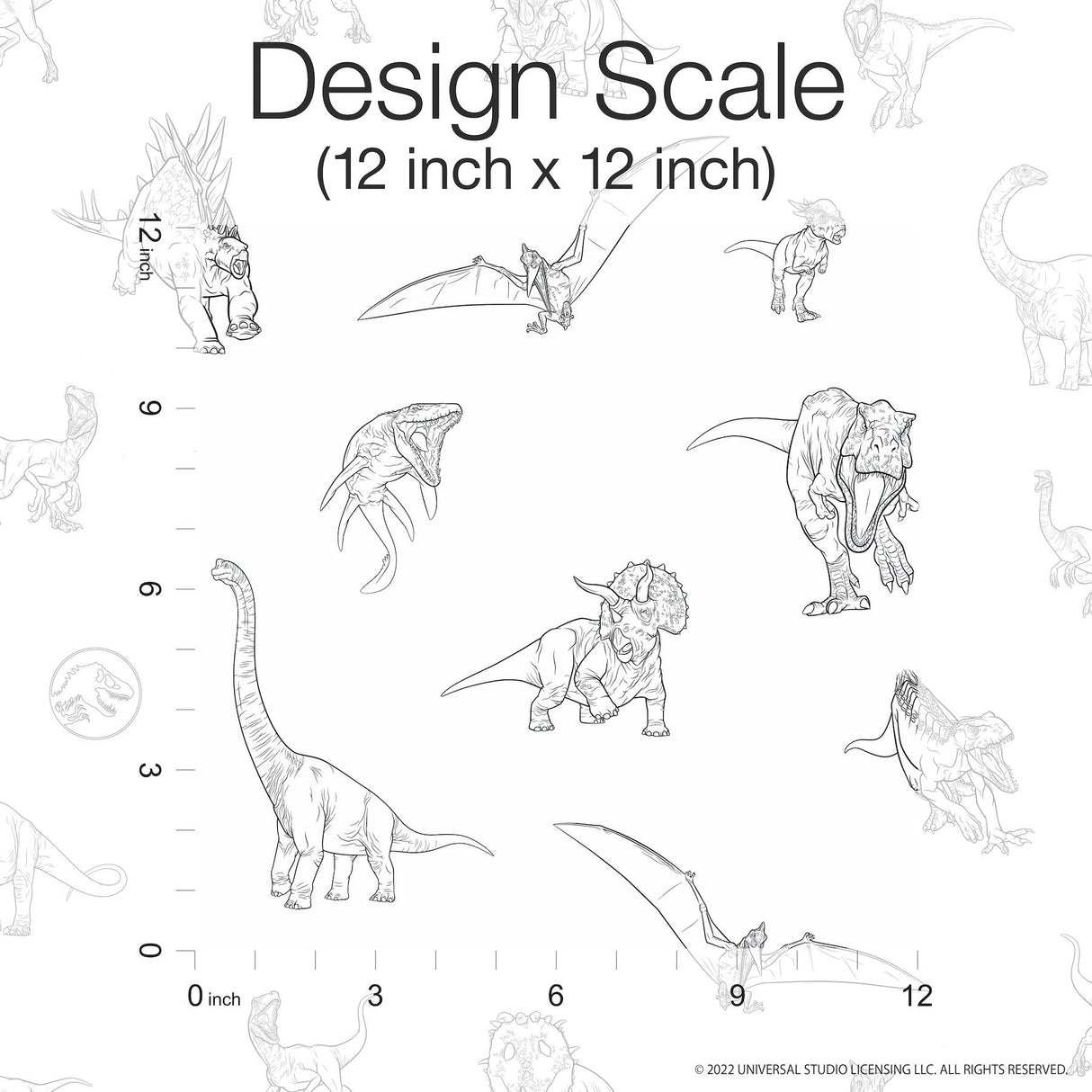 Jurassic World Dinosaurs Black Peel & Stick Wallpaper with Novelty Line-Art Dinosaur Pattern, Whimsical Licensed Style - York RMK12398RL