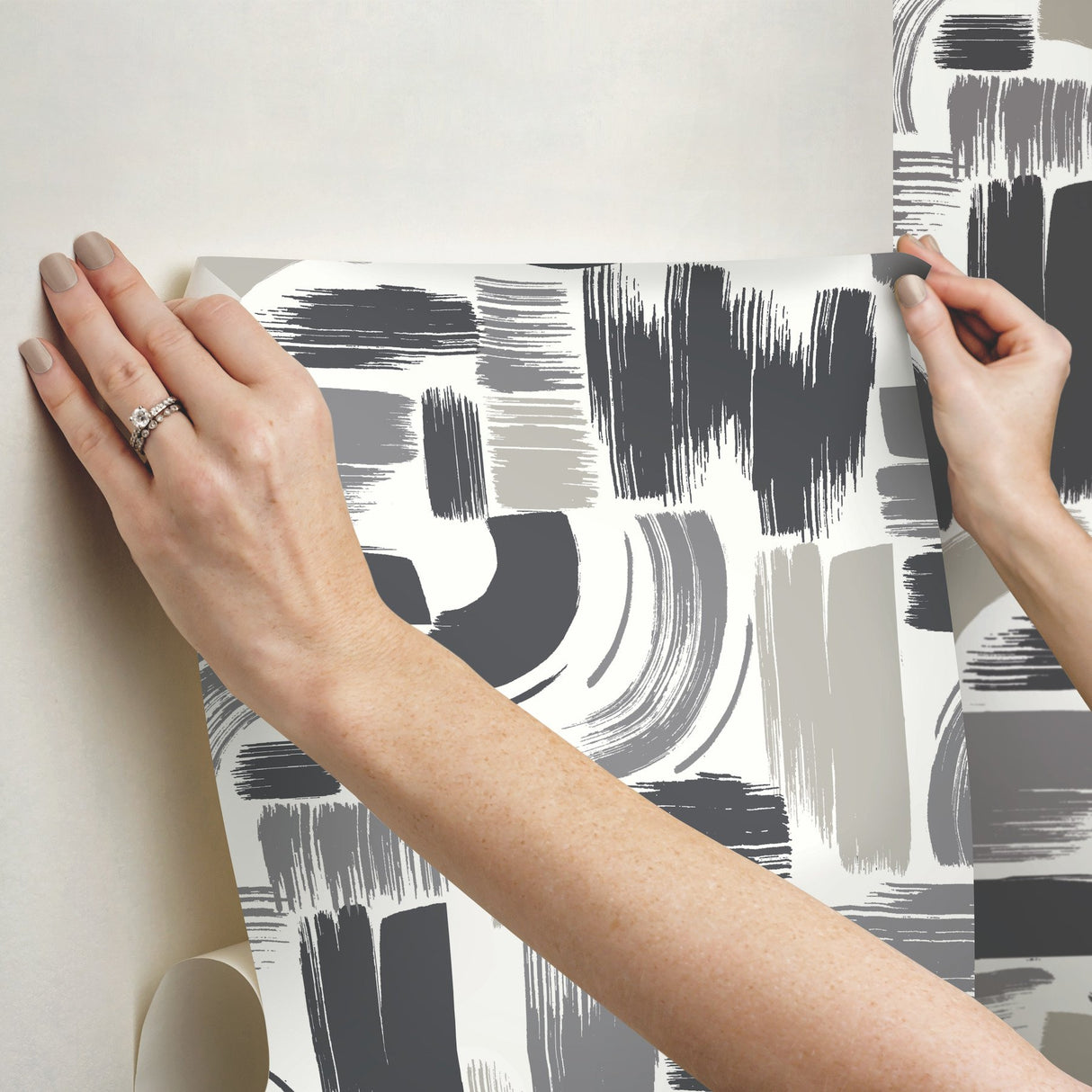 Modern Brushstrokes Grey Peel & Stick Wallpaper with Abstract Brushstroke Pattern - York RMK12414RL