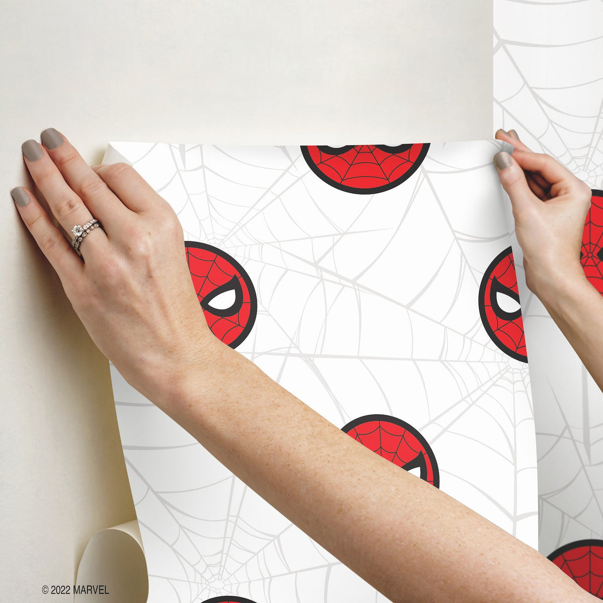 Spider-Man Icon Red Peel & Stick Wallpaper with Matte White Web Motif - York RMK12421RL