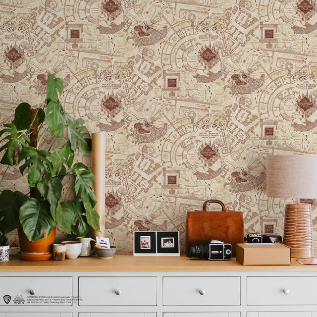 Harry Potter Marauder's Map Sepia Peel & Stick Wallpaper with Vintage Map Motif - York RMK12435RL