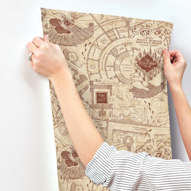 Harry Potter Marauder's Map Sepia Peel & Stick Wallpaper with Vintage Map Motif - York RMK12435RL