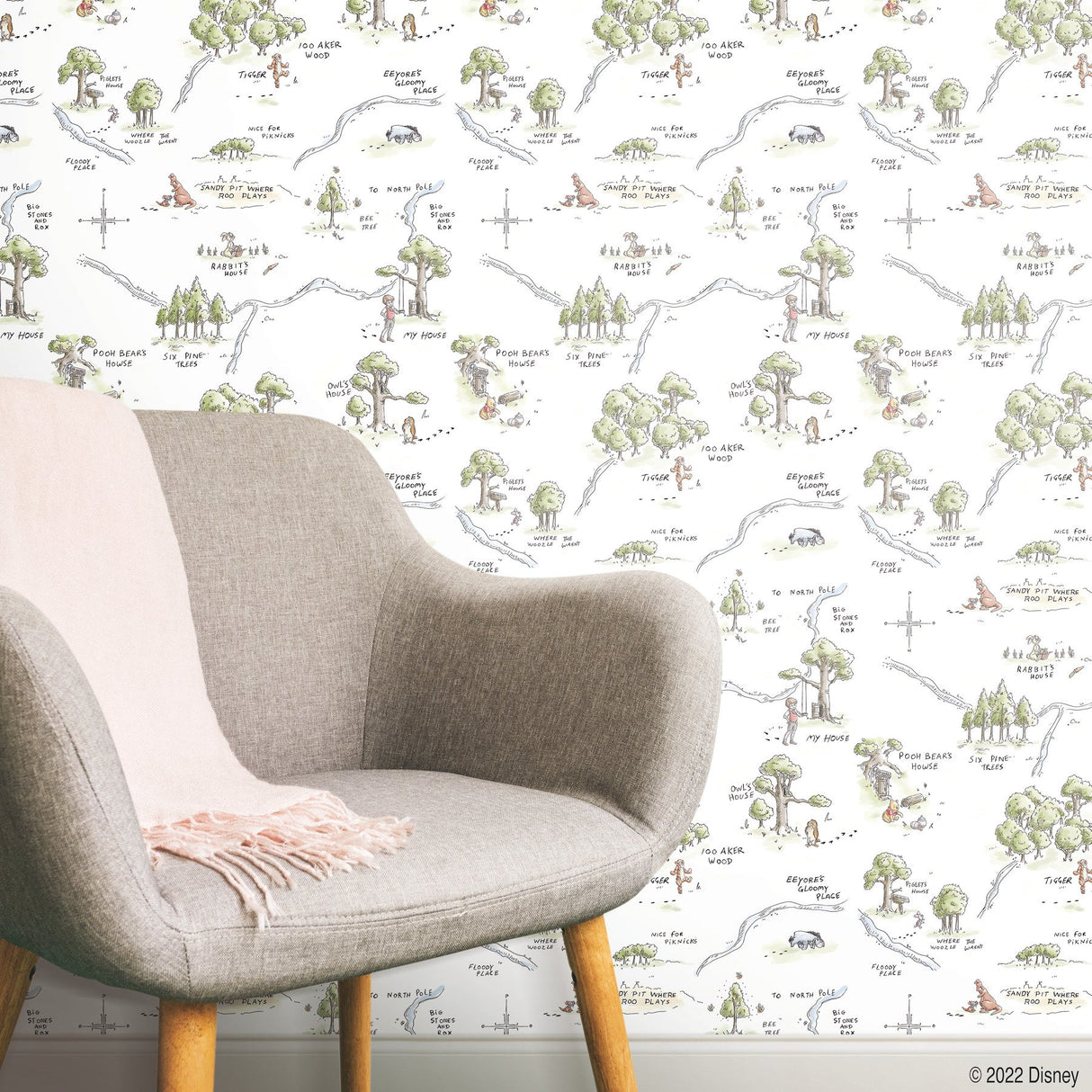 Winnie The Pooh 100 Acre Wood Map Multicolor Peel & Stick Wallpaper with Licensed Disney Map Motif - York RMK12440RL